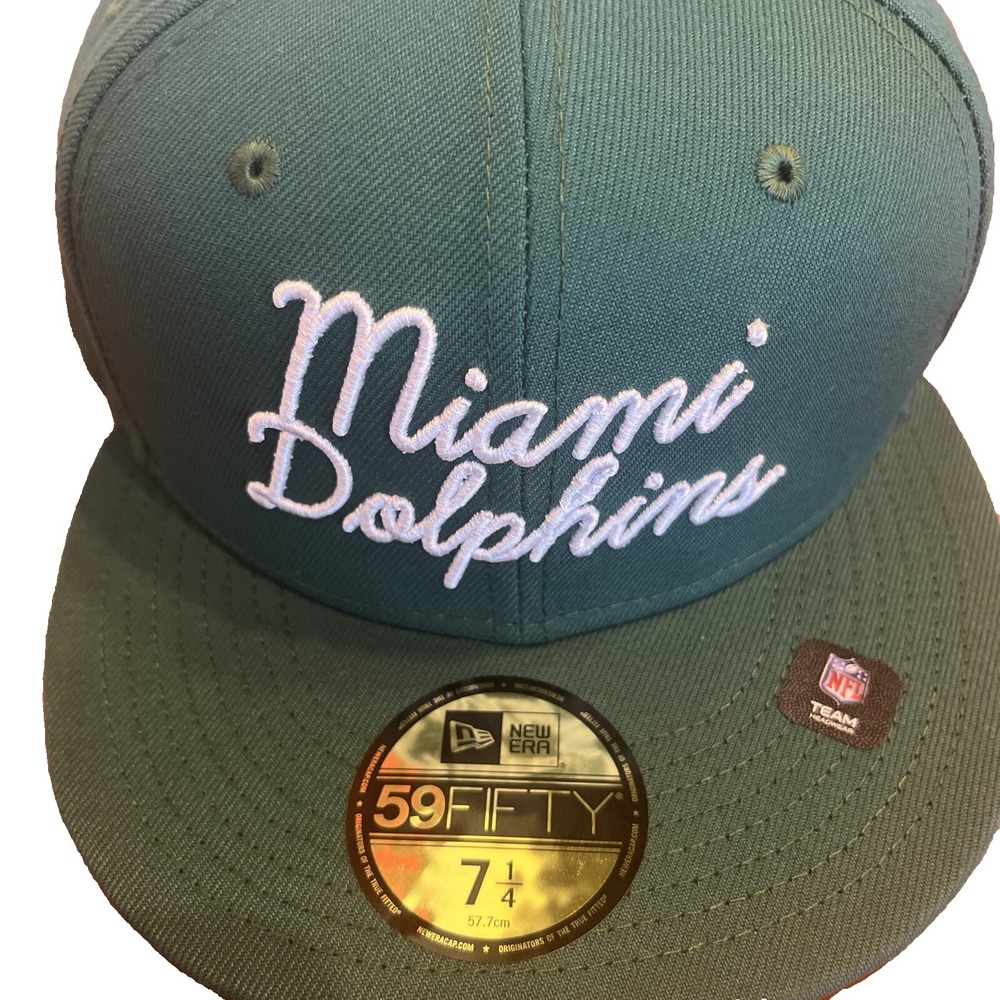 Miami Dolphins Hat Cap Fitted 7 1/4 New Era 59Fifty Green White NFL NWT